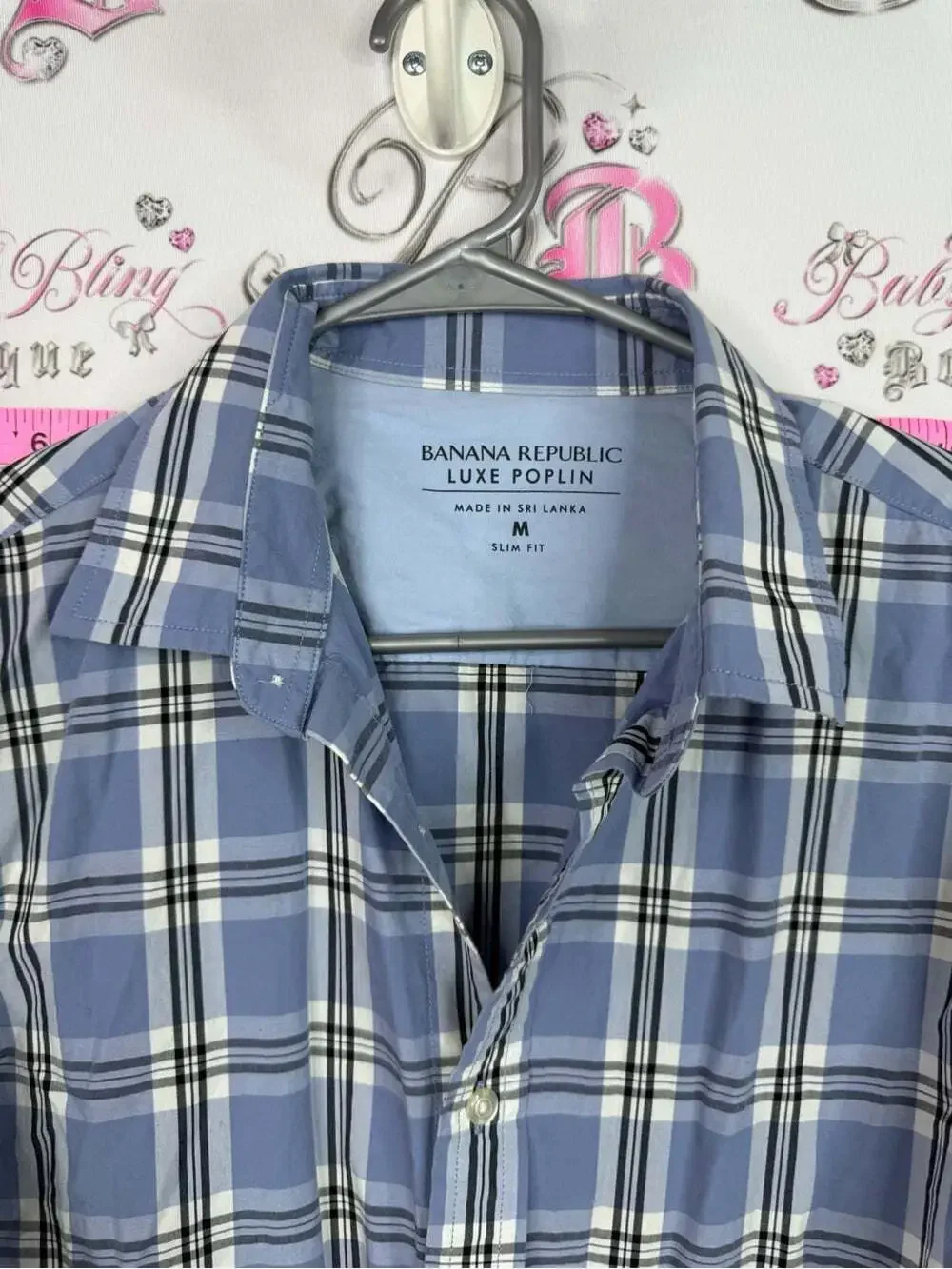 Banana Republic Men’s Light Blue and White Plaid Button-Down Shirt